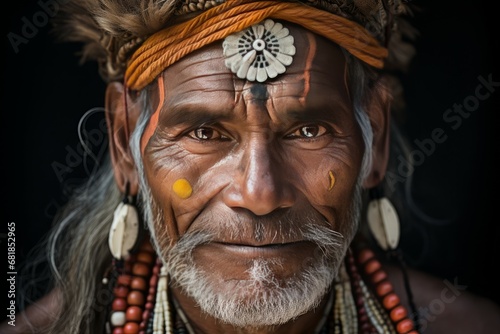 Contemplative Indian old man face. Face happy person. Fictional person. Generate Ai