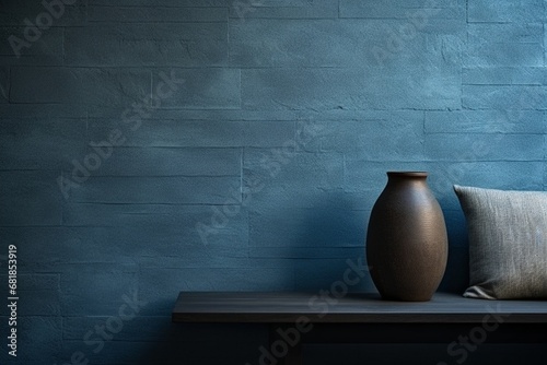 A cool, slate blue wall with a fine, grainy texture