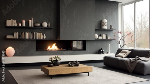A cool-toned, slate gray wall with a sleek, modern look © insta_shorts 