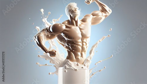 splash milk form muscle body 3d rendering design flow symbol goggles blue motion strong drink freshness health man food photogenic isolated white breakfast energy liquid strength male exercise
