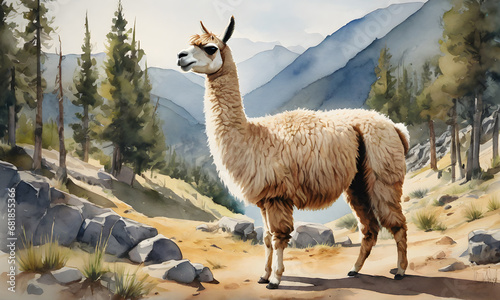 Llama Watercolor Animal Painting Artwork Illustration Wild Postcard Digital Art Banner Website Flyer Ads Gift Card Template