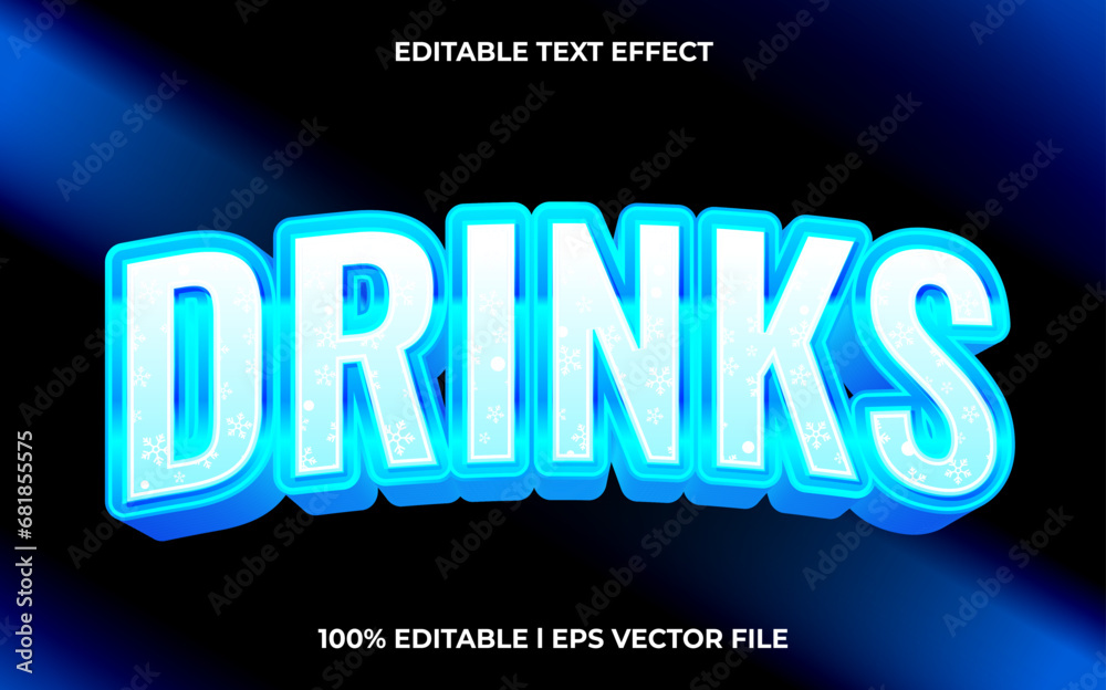 Drinks 3d text effect, editable text fot template headline