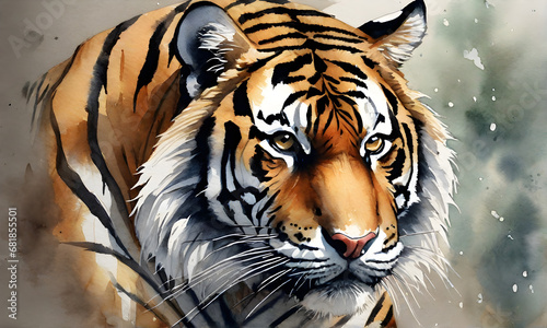 Tiger Watercolor Animal Painting Artwork Illustration Wild Postcard Digital Art Banner Website Flyer Ads Gift Card Template