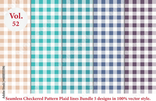 Plaid lines Pattern checkered Bundle 5 Designs Vol.52,vector Tartan seamless