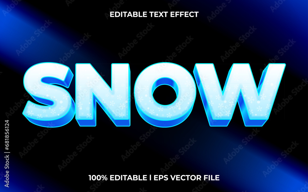 Snow 3d text effect, editable text fot template headline