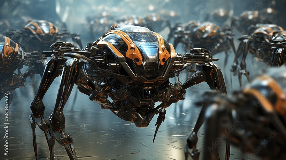 Fototapeta premium Swarm robotics advanced technology innovative multi robot systems collective intelligence futuristic