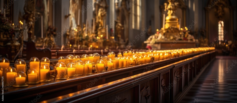 On a cold winter night, as Christmas drew near, the church glowed with a bright yellow light, emanating from the flickering flame of candles. The warm glow of the candlelight brought a sense of peace