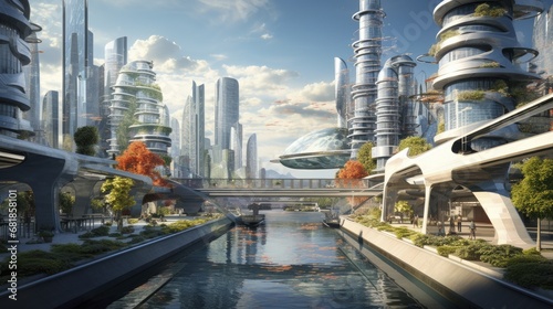 Smart cities advanced urban planning innovative technology sustainable infrastructure futuristic #681858101