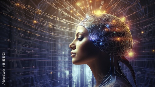 Mind uploading advanced technology innovative consciousness transfer digital immortality futuristic photo