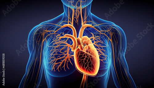 medical scientific concept background Human body heart function 3d illustration nubes anatomy cardiovascular cardiology system three-dimensional medicals organ cardiac circulatory blood health photo