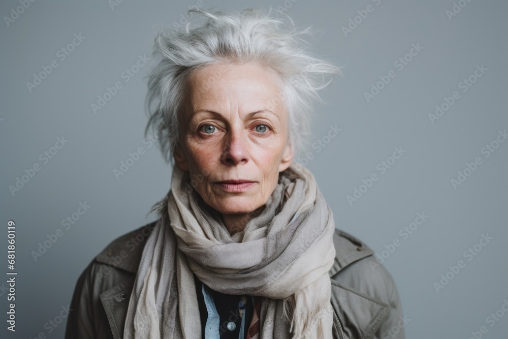 Portrait of a senior woman with grey hair and a scarf. Portrait of a senior woman with grey hair and a scarf.
