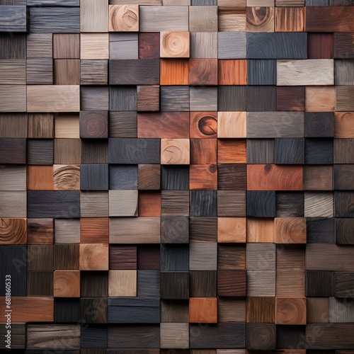 Close-up of a wall with a patchwork of different wood types  showing varied grains