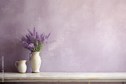 Soft, lavender purple wall with a delicate, plaster texture © creative studio