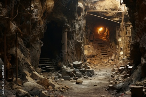 Interior mine. Coal copper interior. Generate Ai