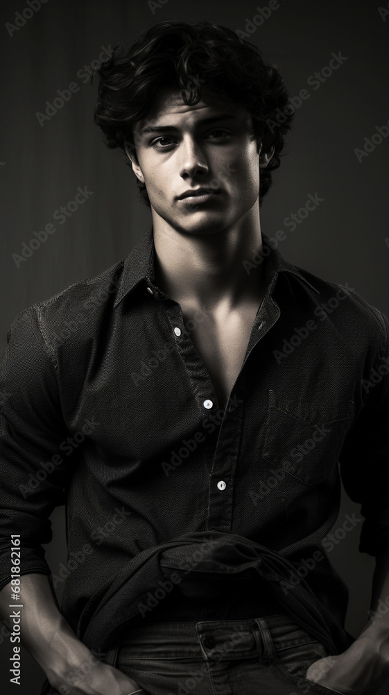 Fototapeta premium Closeup portrait of strong handsome man. a young man in a top
