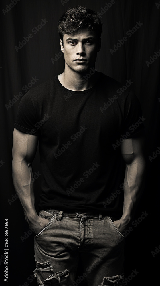 Closeup portrait of strong handsome man. a young man in a top Closeup portrait of strong handsome man. a young man in a top