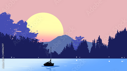 夜明けの海の新年の風景イラスト