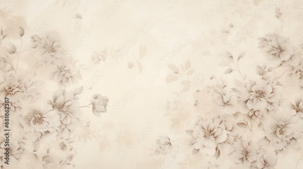 Wallpaper with a subtle, elegant floral pattern on a cream background - obrazy, fototapety, plakaty 