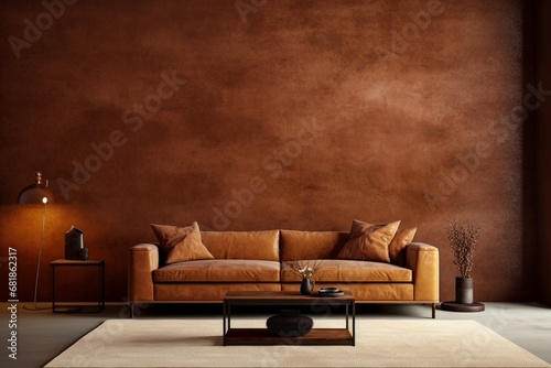 Warm cinnamon brown wall with a soft, suede-like texture