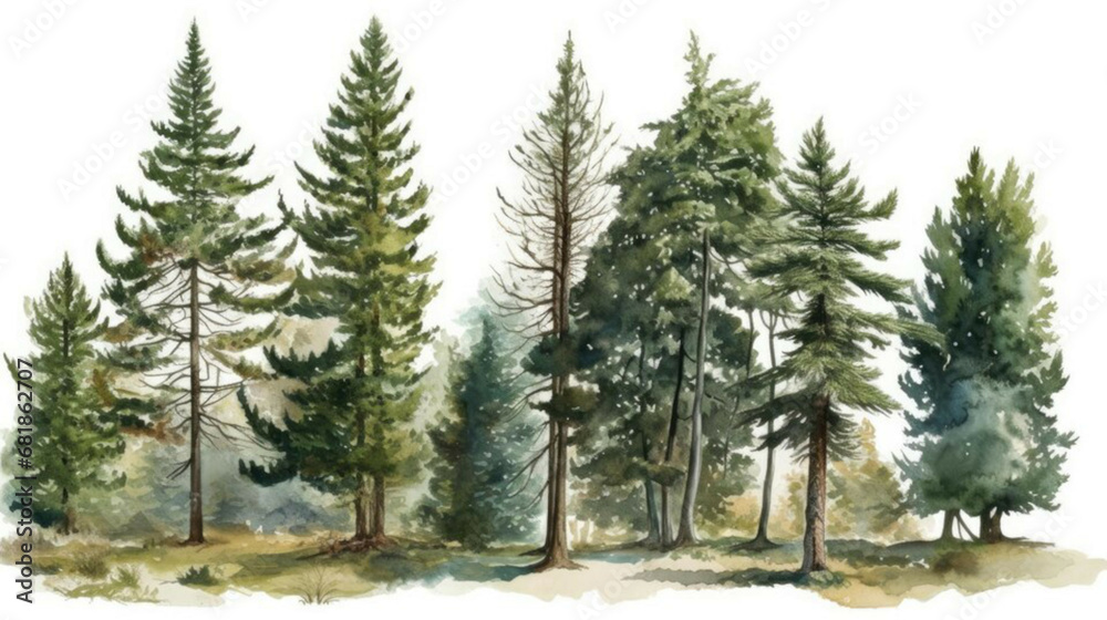 Fototapeta premium Watercolour Forest Winter Landscape Scenery