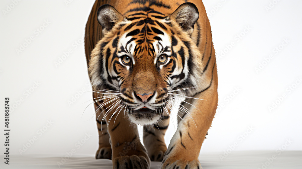 tiger on white background HD 8K wallpaper Stock Photographic Image 