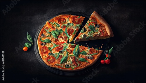 Pizza tableware black background sun food planet space cheese fire star isolated italian red hot solar snack meal globe earth dinner heat tomatoes astronomy orange pepper power crust banner basil