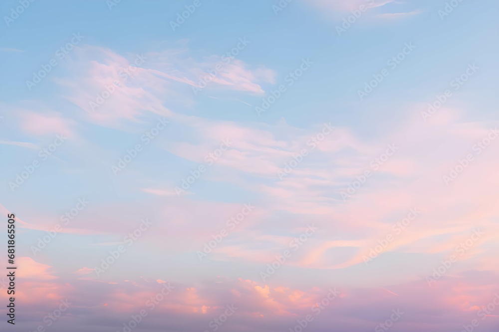 淡い青空とピンクにグラデーションする雲