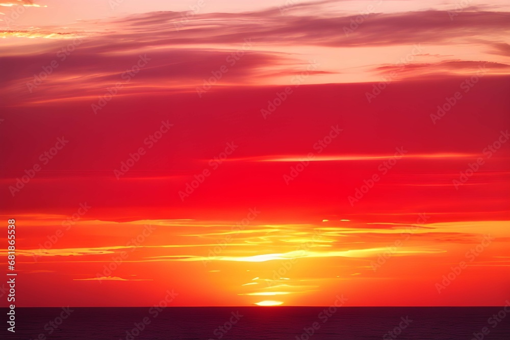 赤い夕日に染まる海