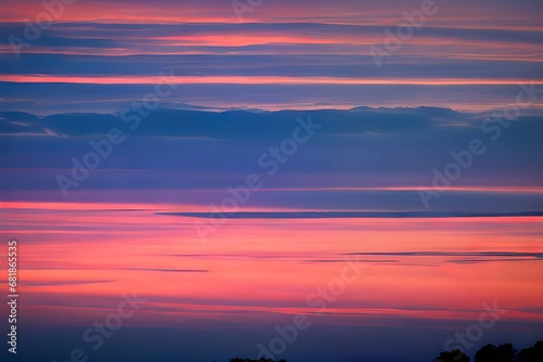 夕焼けの空筋のように真っ直ぐな雲青とピンクのコラボレーション