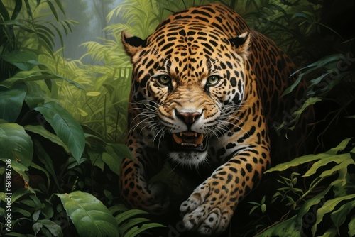 Unstoppable Jaguar coming. Predator feline pattern. Generate Ai