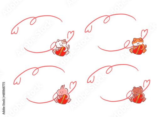 ハッピーバレンタインデイ　見出し　猫　犬　うさぎ　くま