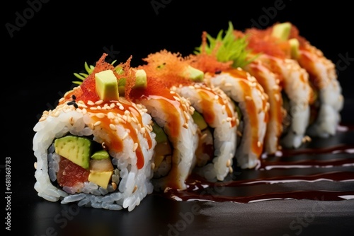 Delicious Japanese food roll. Asian food. Generate Ai