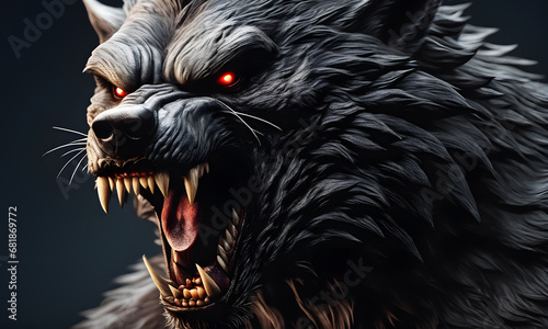 Angry Werewolf Portrait Background Image Digital Render Banner Website Horror Poster Halloween Card Template