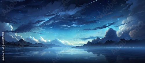 In a stunning summer night, the sky turned into a canvas, with stars sparkling like light, painting a beautiful illustration of a white moon amidst a sea of blue. The landscape showcased the wonders photo