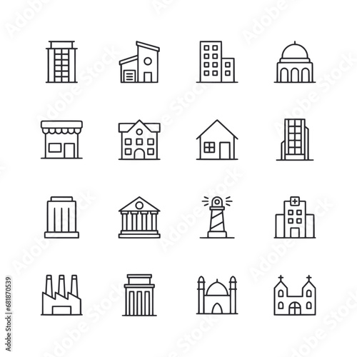 Set of icon building isolated on white