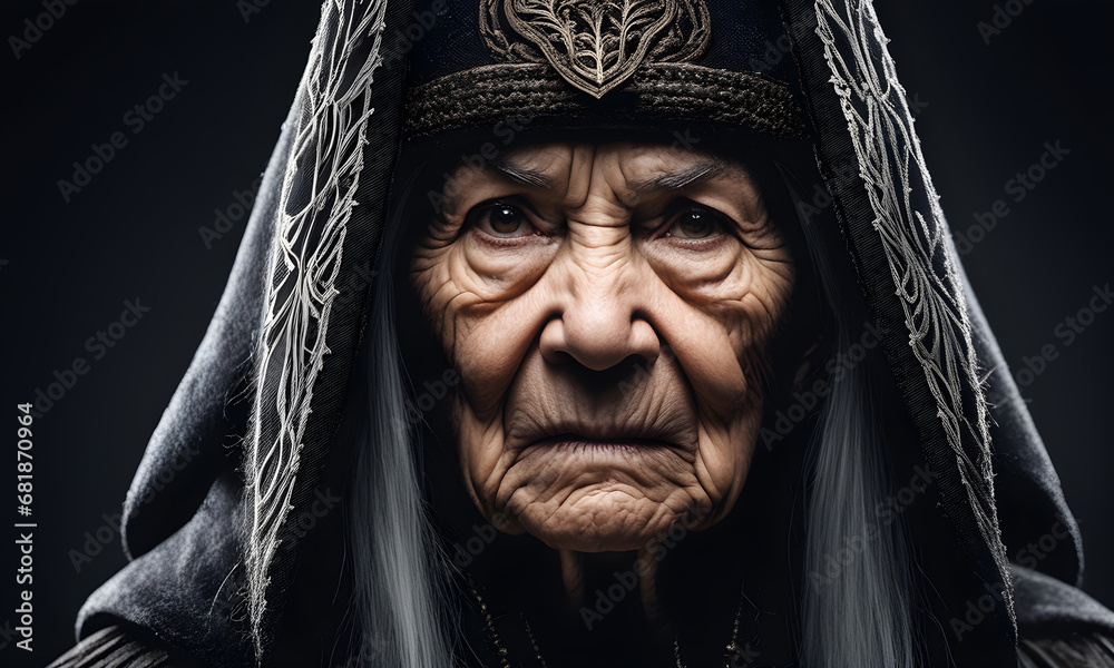 Old Witch Portrait Image Digital Render Background Banner Website Horror Poster Halloween Card Template