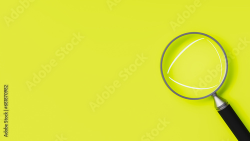 3d illustration of black magnifying glass that is on green table, search and find theme photo