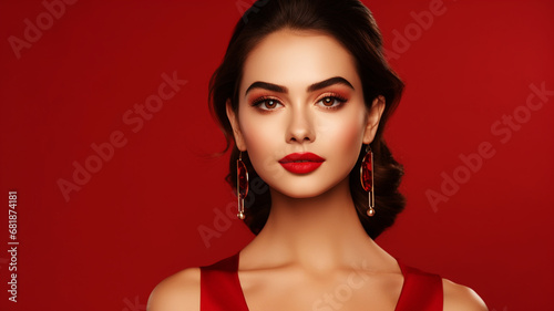 Beautiful pretty woman portrait in red