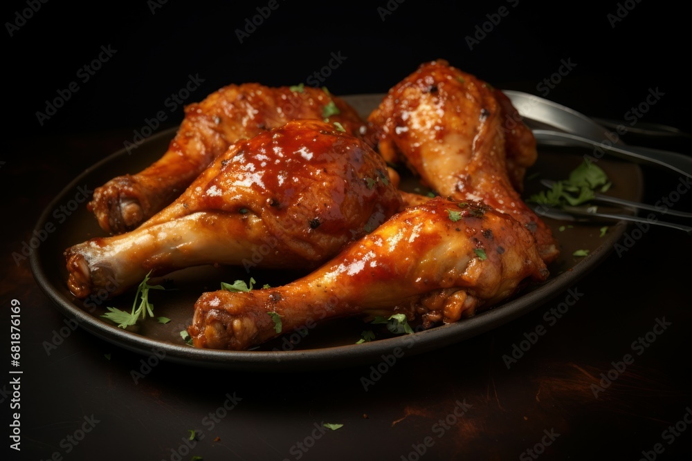 Mouthwatering Chicken drumsticks grilled food. Leg meal hot. Generate Ai Mouthwatering Chicken drumsticks grilled food. Leg meal hot. Generate Ai