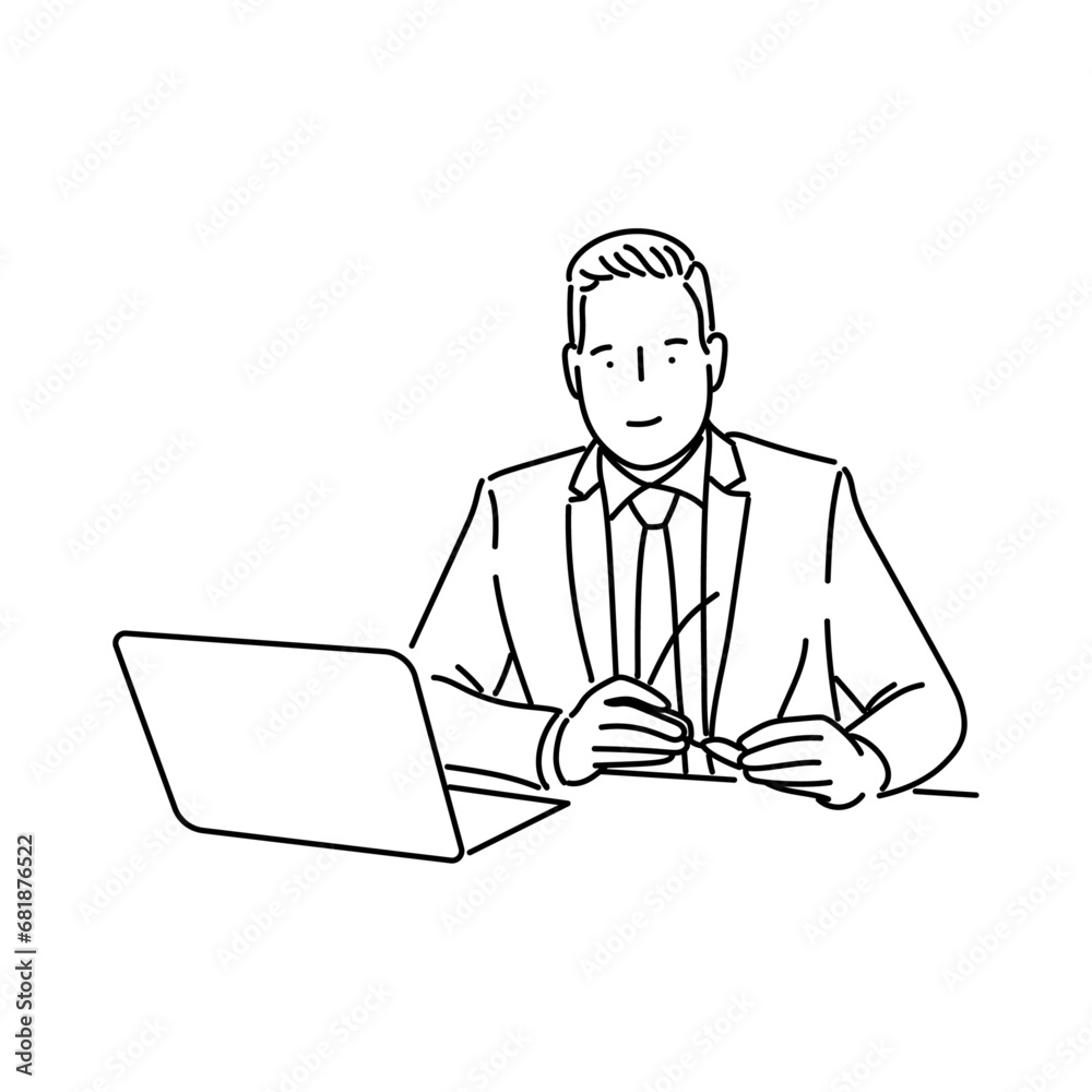Line art businessman or professional worker man character icon vector illustration design