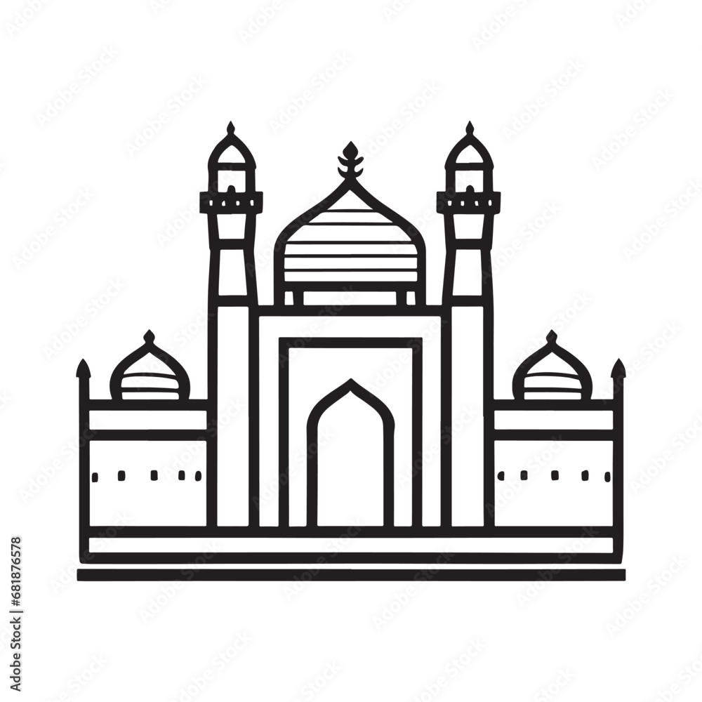 simple line illustration of arabian mosque building