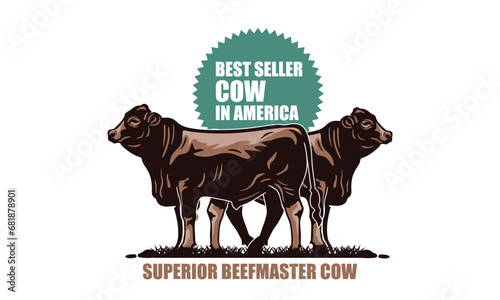 SUPERRIOR COW BEEFMASTER STANDING LOGO, silhouette of big and strong cattle vector illustrations.