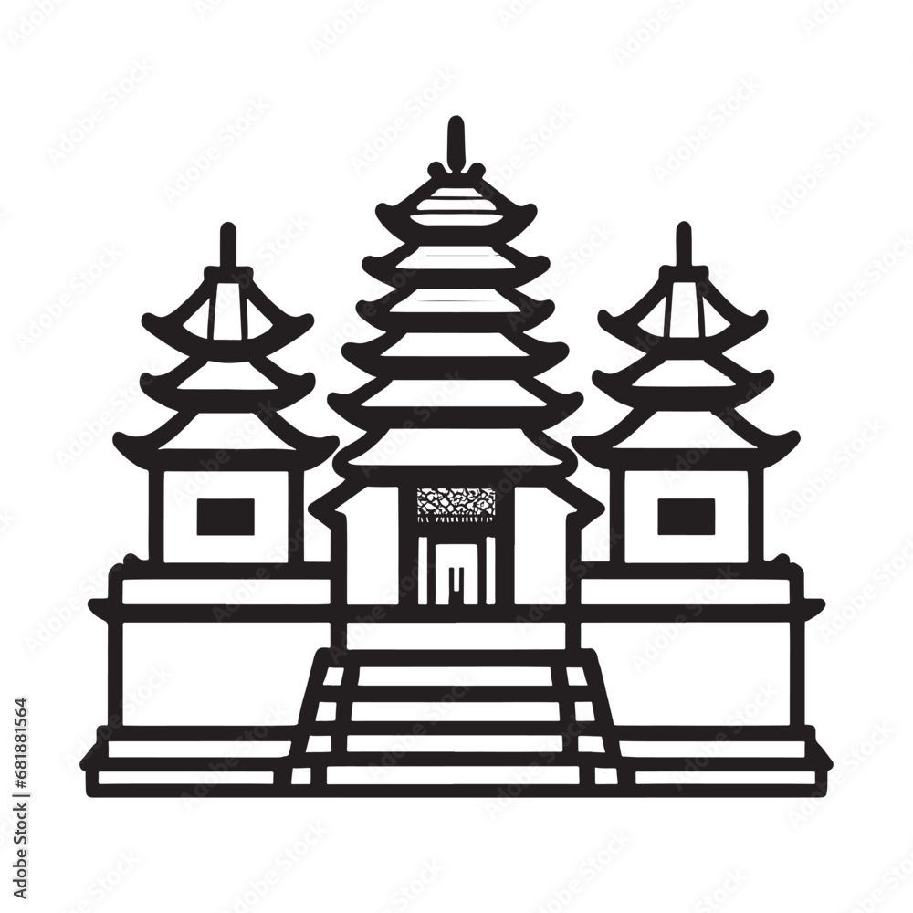 simple line illustration of balinese temple