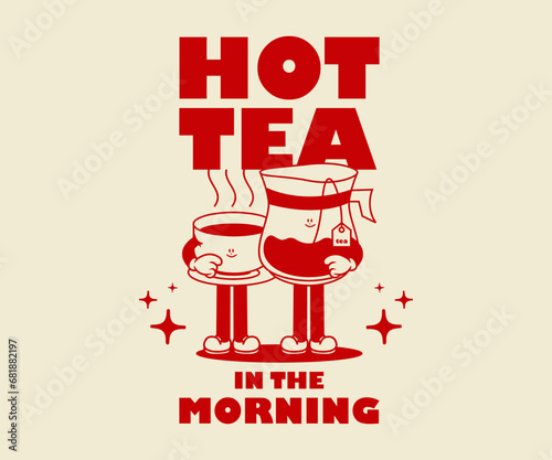 Retro Poster cartoon character of hot tea Graphic Design for T shirt Street Wear and Urban Style	