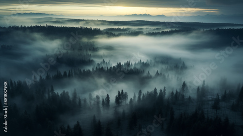 Morning mist over a forest