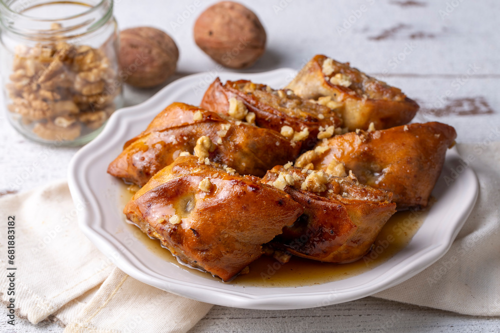 Traditional Turkish desserts with sherbet, Karakus dessert