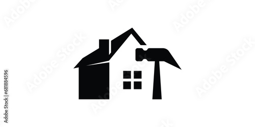 logo design combining the shape of a house with a hammer, for a home renovation logo.