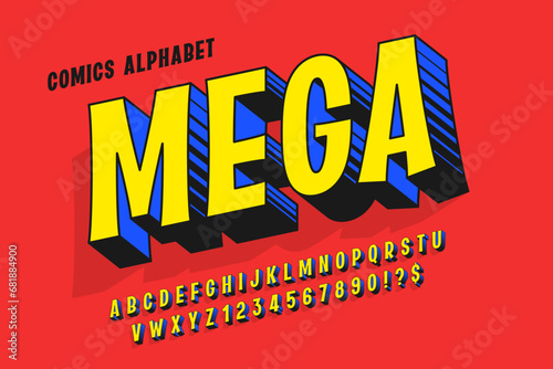 Original 3d comical alphabet design  retro characters set. Colorful letters.