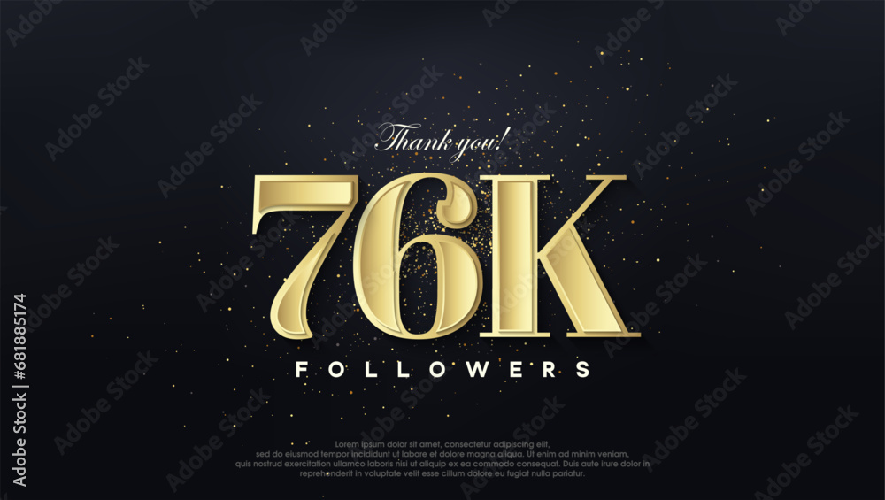 Design thank you 76k followers, in soft gold color.