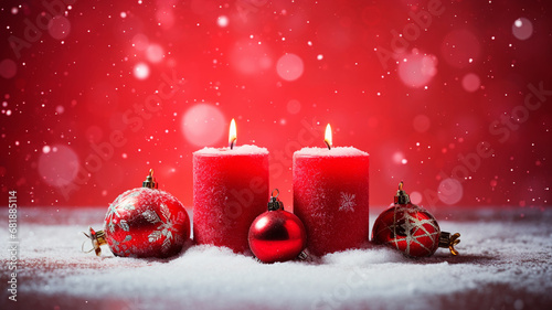 Christmas Advent - Red Candles With Ornament On Snow